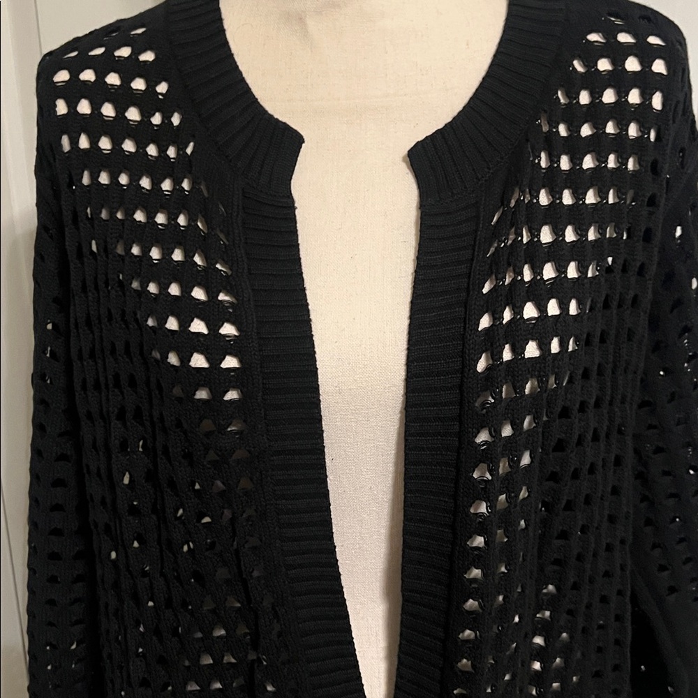 DKNY JEANS, IT CITY OPEN WEAVE CARDIGAN BLK COLOR SIZE L - Picture 4 of 10